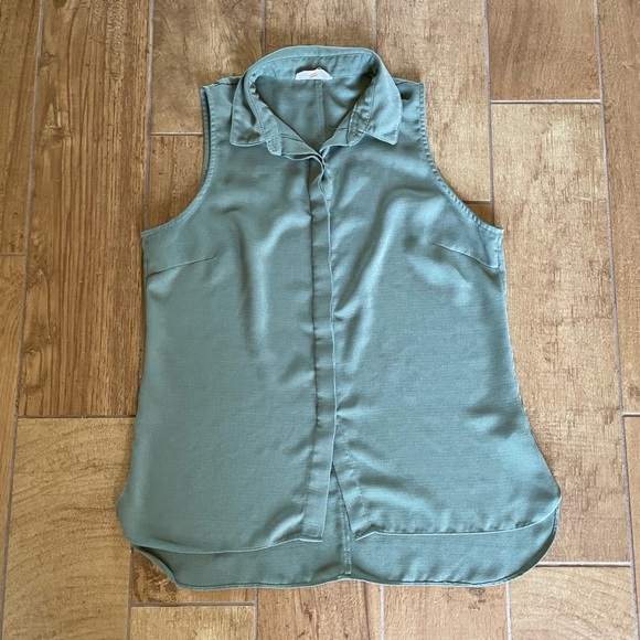 Milano Green Polo Collar Button Down sleeveless blouse women’s medium - Picture 2 of 8